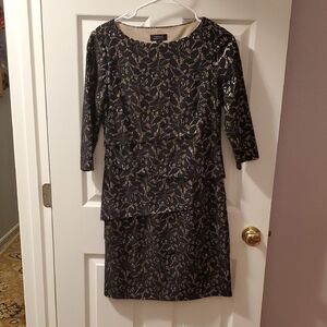 Tahari Black and Gold Long Sleeve Dress